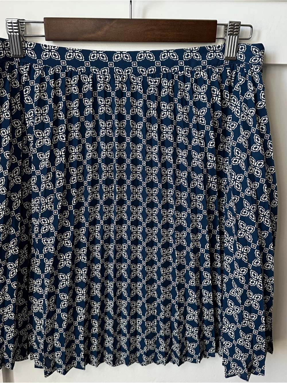 J. Crew Navy and White Printed Pleated A-Line Skirt